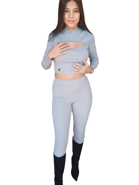 CONJUNTO DE CALÇA E CROPPED MANGA LONGA