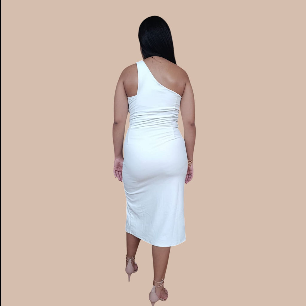 Vestido Midi Off White com Fenda