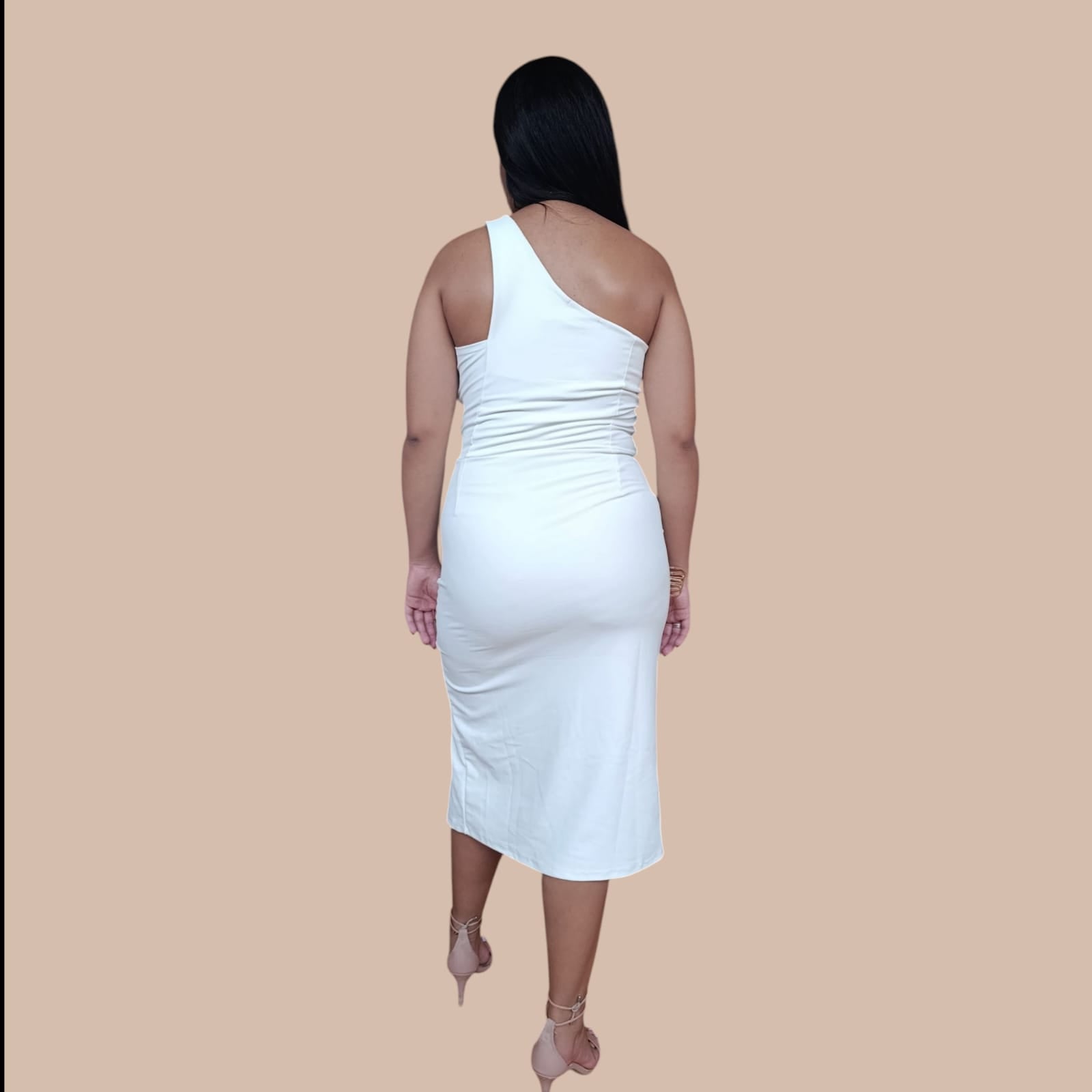 Vestido Midi Off White com Fenda
