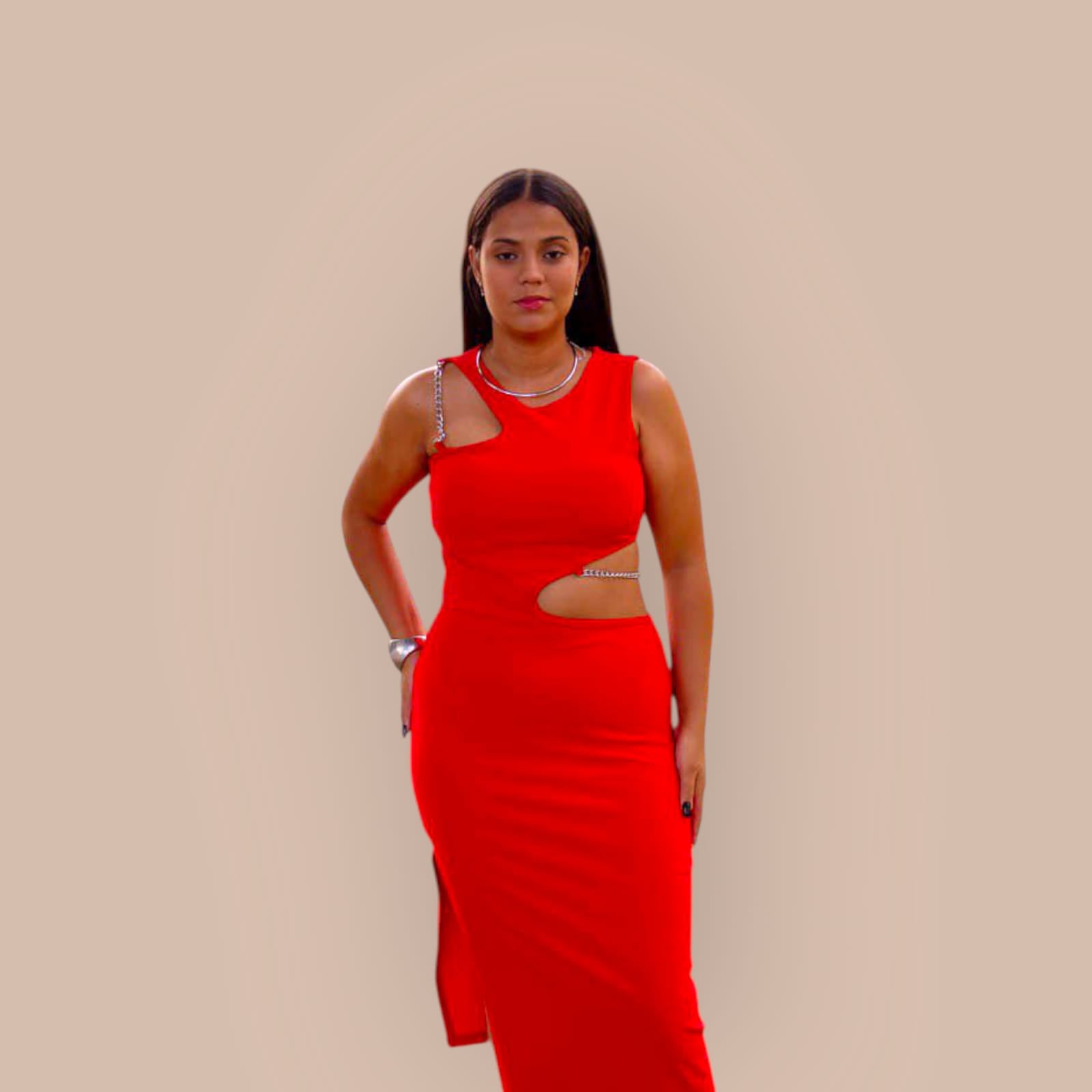 Vestido Vermelho Oxford – Tamanho M (veste até 42)