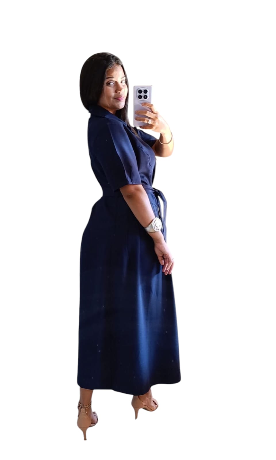 Vestido Midi Chemise em Viscose Premium Azul Marinho - Caimento Leve e Elegante