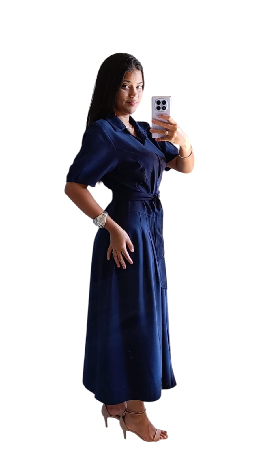 Vestido Midi Chemise em Viscose Premium Azul Marinho - Caimento Leve e Elegante