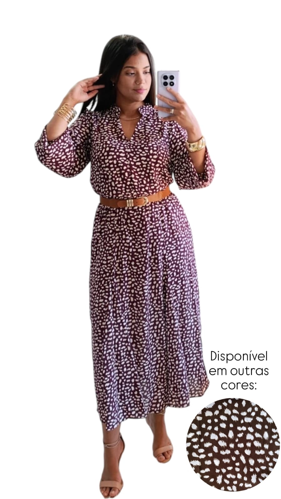 ✨Vestido Midi Estampado Vinho/ Elegância que não precisa chamar atençãol.
