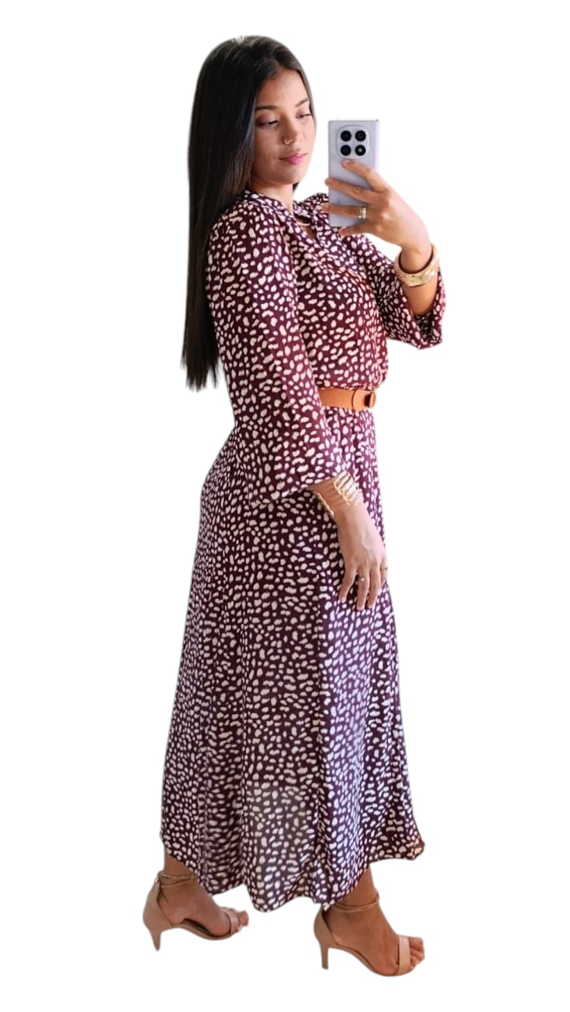 ✨Vestido Midi Estampado Vinho/ Elegância que não precisa chamar atençãol.