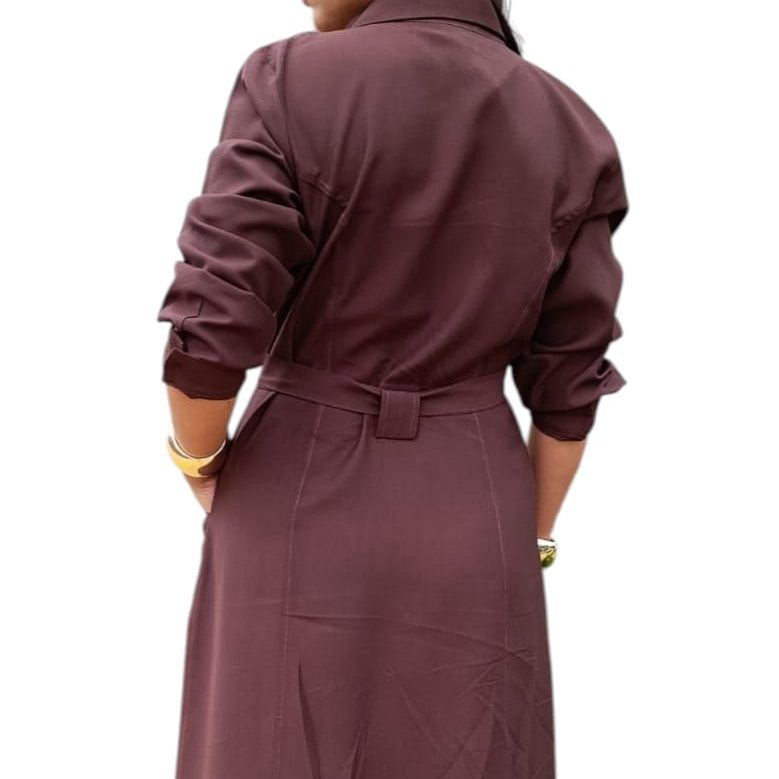 Vestido Midi Chemise Alfaiataria Marrom Chocolate - Coleção Premium